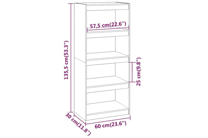 beBasic Kirjahylly/tilanjakaja 60x30x135,5 cm täysi mänty - Ruskea - Säilytys - Hylly - Kirjahylly