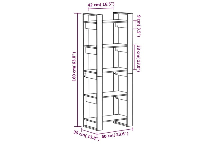 beBasic Kirjahylly/tilanjakaja 60x35x160 cm täysi mänty - Ruskea - Säilytys - Hylly - Kirjahylly