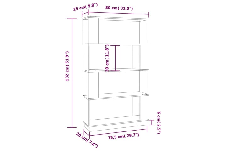 beBasic Kirjahylly/tilanjakaja 80x25x132 cm täysi mänty - Ruskea - Säilytys - Hylly - Kirjahylly