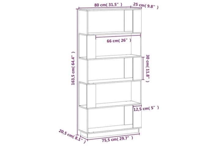 beBasic Kirjahylly/tilanjakaja 80x25x163,5 cm täysi mänty - Ruskea - Säilytys - Hylly - Kirjahylly