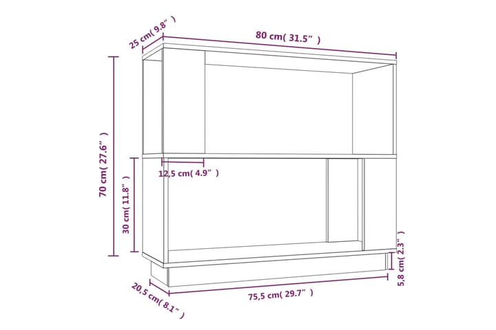 beBasic Kirjahylly/tilanjakaja 80x25x70 cm täysi mänty - Ruskea - Säilytys - Hylly - Kirjahylly