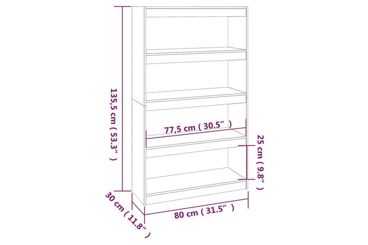 beBasic Kirjahylly/tilanjakaja 80x30x135,5 cm täysi mänty - Ruskea - Säilytys - Hylly - Kirjahylly