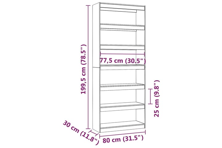 beBasic Kirjahylly/tilanjakaja 80x30x199,5 cm täysi mänty - Ruskea - Säilytys - Hylly - Kirjahylly