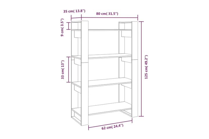 beBasic Kirjahylly/tilanjakaja 80x35x125 cm täysi mänty - Ruskea - Säilytys - Hylly - Kirjahylly