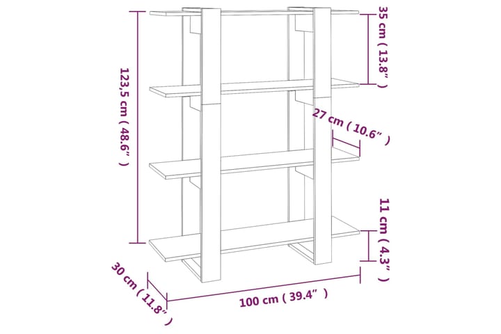 beBasic Kirjahylly/tilanjakaja betoninharmaa 100x30x123,5 cm - Harmaa - Säilytys - Hylly - Kirjahylly