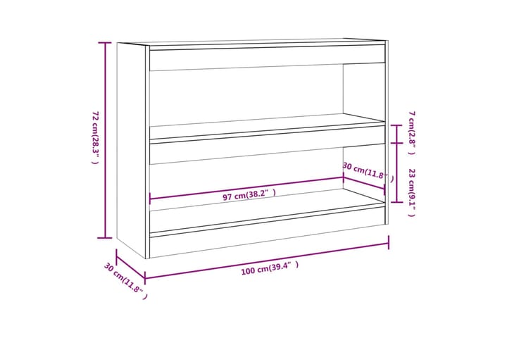 beBasic Kirjahylly/tilanjakaja betoninharmaa 100x30x72 cm - Harmaa - Säilytys - Hylly - Kirjahylly