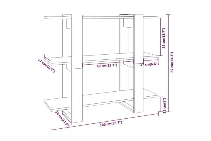 beBasic Kirjahylly/tilanjakaja betoninharmaa 100x30x87 cm - Harmaa - Säilytys - Hylly - Kirjahylly