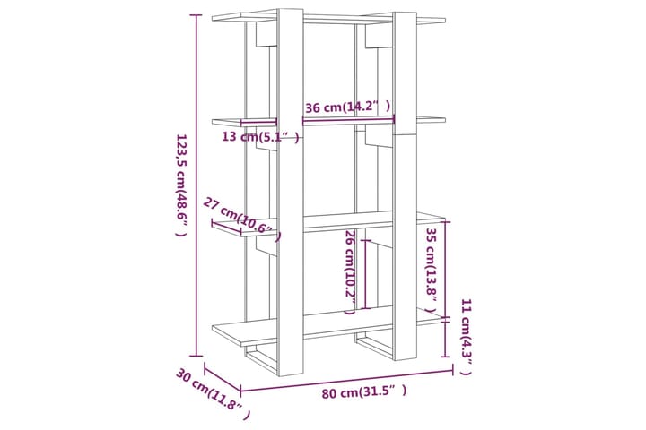 beBasic Kirjahylly/tilanjakaja betoninharmaa 80x30x123,5 cm - Harmaa - Säilytys - Hylly - Kirjahylly