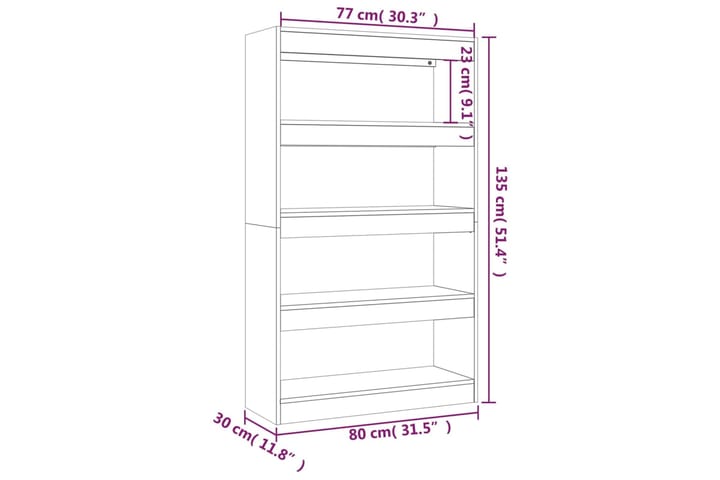 beBasic Kirjahylly/tilanjakaja betoninharmaa 80x30x135 cm lastulevy - Harmaa - Säilytys - Hylly - Kirjahylly