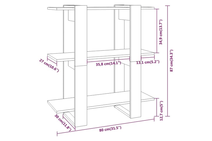 beBasic Kirjahylly/tilanjakaja betoninharmaa 80x30x87 cm - Harmaa - Säilytys - Hylly - Kirjahylly