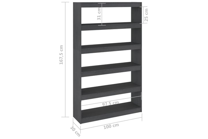 beBasic Kirjahylly/tilanjakaja harmaa 100x30x167,5 cm täysi mänty - Harmaa - Säilytys - Hylly - Kirjahylly