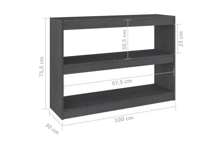 beBasic Kirjahylly/tilanjakaja harmaa 100x30x71,5 cm täysi mänty - Harmaa - Säilytys - Hylly - Kirjahylly