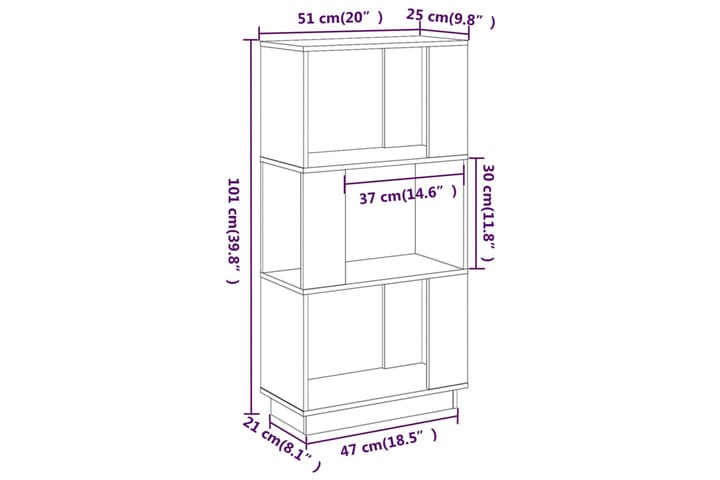 beBasic Kirjahylly/tilanjakaja harmaa 51x25x101 cm täysi mänty - Harmaa - Säilytys - Hylly - Kirjahylly