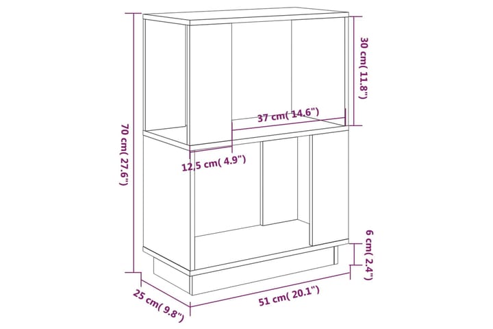 beBasic Kirjahylly/tilanjakaja harmaa 51x25x70 cm täysi mänty - Harmaa - Säilytys - Hylly - Kirjahylly