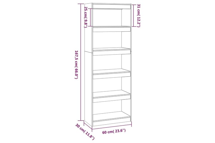 beBasic Kirjahylly/tilanjakaja harmaa 60x30x167,5 cm täysi mänty - Harmaa - Säilytys - Hylly - Kirjahylly