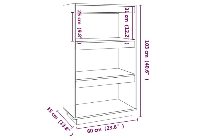 beBasic Kirjahylly/tilanjakaja harmaa 60x35x103 cm täysi mänty - Harmaa - Säilytys - Hylly - Kirjahylly