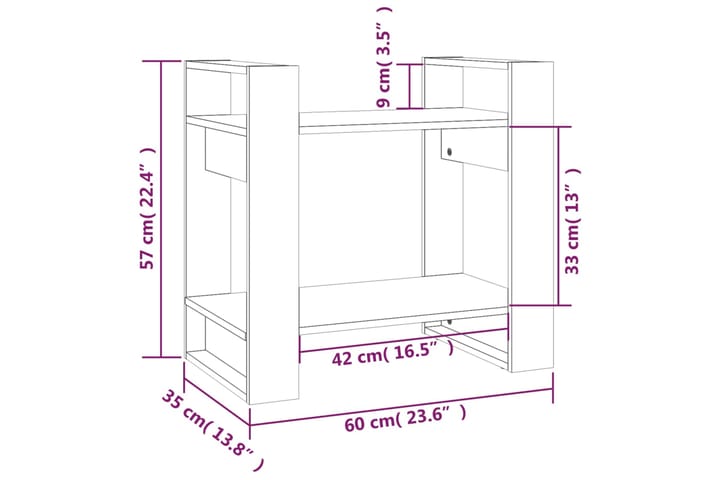 beBasic Kirjahylly/tilanjakaja harmaa 60x35x57 cm täysi mänty - Harmaa - Säilytys - Hylly - Kirjahylly