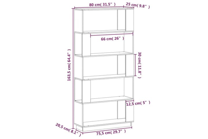 beBasic Kirjahylly/tilanjakaja harmaa 80x25x163,5 cm täysi mänty - Harmaa - Säilytys - Hylly - Kirjahylly