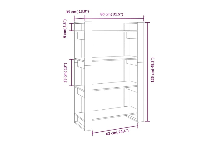 beBasic Kirjahylly/tilanjakaja harmaa 80x35x125 cm täysi mänty - Harmaa - Säilytys - Hylly - Kirjahylly