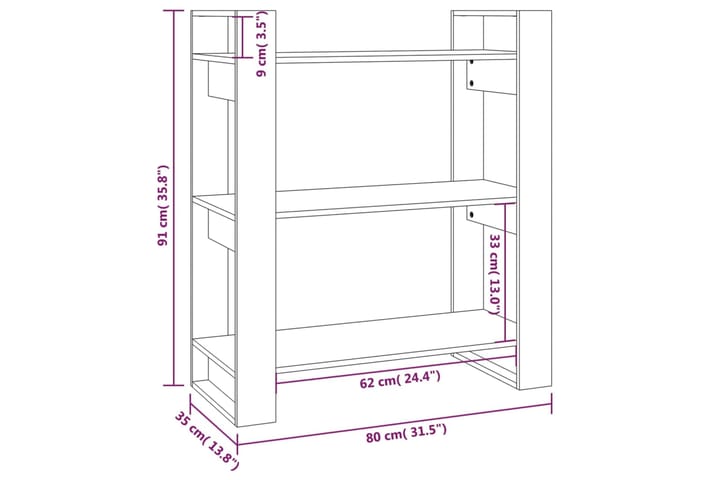 beBasic Kirjahylly/tilanjakaja harmaa 80x35x91 cm täysi mänty - Harmaa - Säilytys - Hylly - Kirjahylly