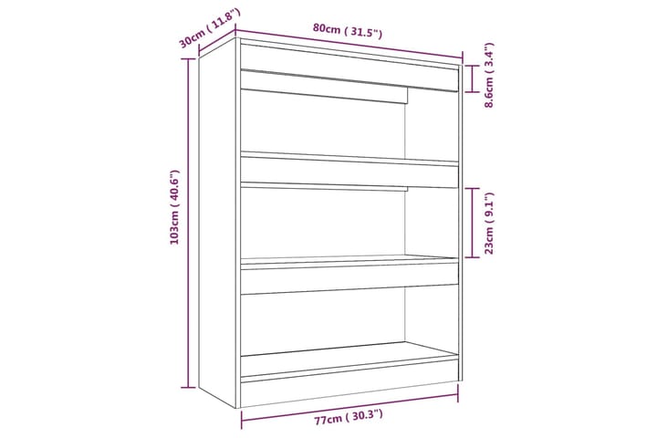 beBasic Kirjahylly/tilanjakaja harmaa Sonoma 80x30x103 cm tekninen puu - Harmaa - Säilytys - Hylly - Kirjahylly