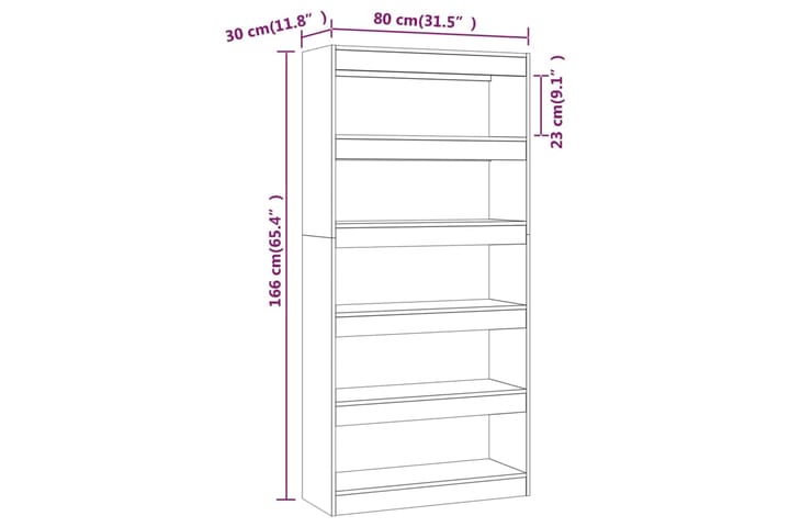 beBasic Kirjahylly/tilanjakaja ruskea tammi 80x30x166 cm lastulevy - Ruskea - Säilytys - Hylly - Kirjahylly