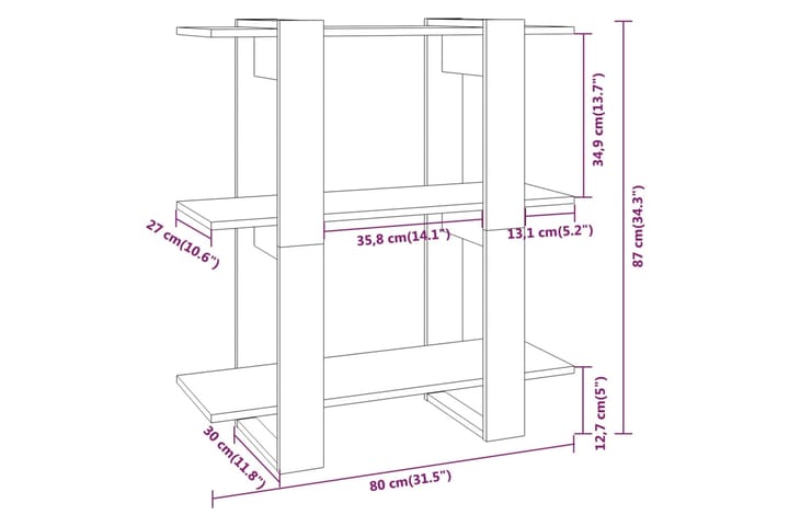 beBasic Kirjahylly/tilanjakaja ruskea tammi 80x30x87 cm - Ruskea - Säilytys - Hylly - Kirjahylly