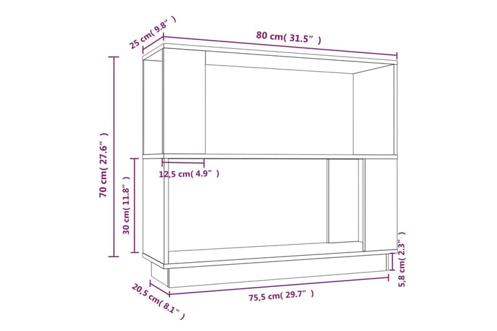 beBasic Kirjahylly/tilanjakaja valkoinen 80x25x70 cm täysi mänty - Valkoinen - Säilytys - Hylly - Kirjahylly