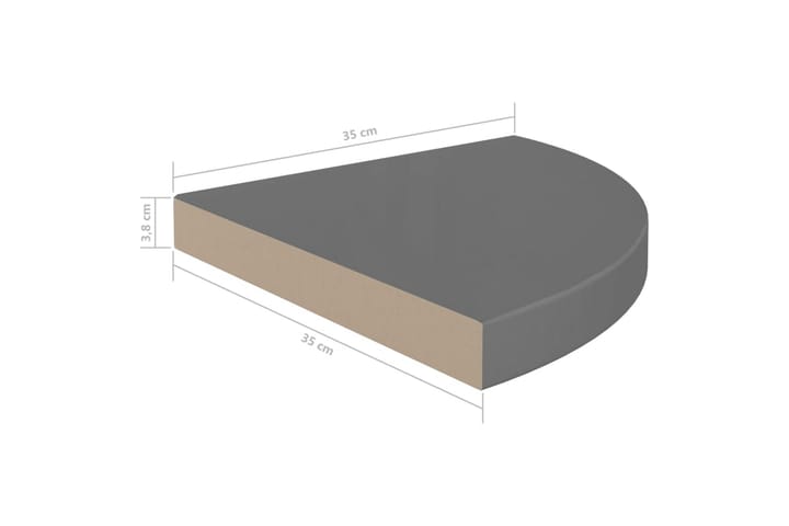 Kelluva kulmahylly korkeakiilto harmaa 35x35x3,8 cm MDF - Harmaa - Säilytys - Hylly - Kulmahylly