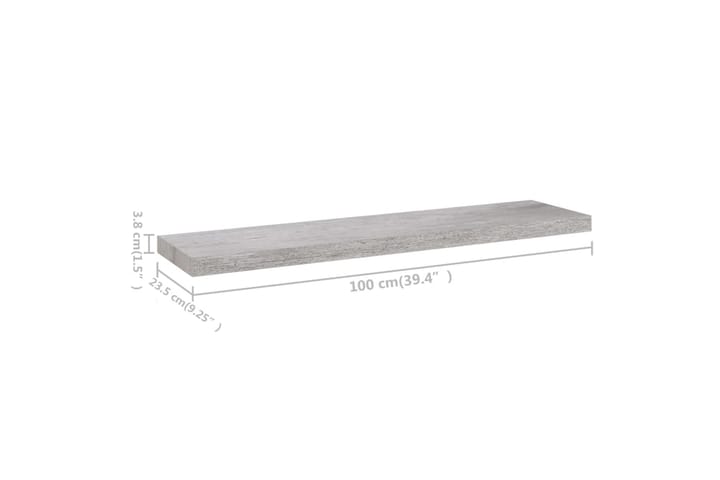 Kelluva seinähylly betoninharmaa 100x23,5x3,8 cm MDF - Harmaa - Säilytys - Hylly - Seinähylly