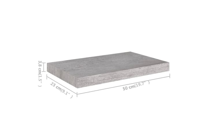 Kelluva seinähylly betoninharmaa 50x23x3,8 cm MDF - Harmaa - Säilytys - Hylly - Seinähylly