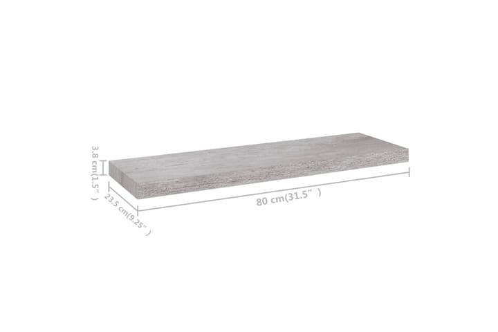 Kelluva seinähylly betoninharmaa 80x23,5x3,8 cm MDF - Harmaa - Säilytys - Hylly - Seinähylly