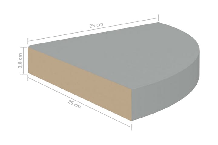 Kelluvat kulmahyllyt 4 kpl harmaa 25x25x3,8 cm MDF - Harmaa - Säilytys - Hylly - Kulmahylly