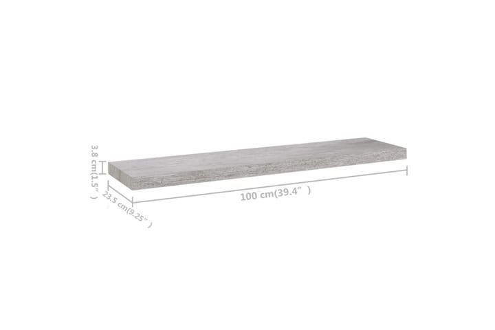 Kelluvat seinähyllyt 2 kpl betoninharmaa 100x23,5x3,8 cm MDF - Harmaa - Säilytys - Hylly - Seinähylly