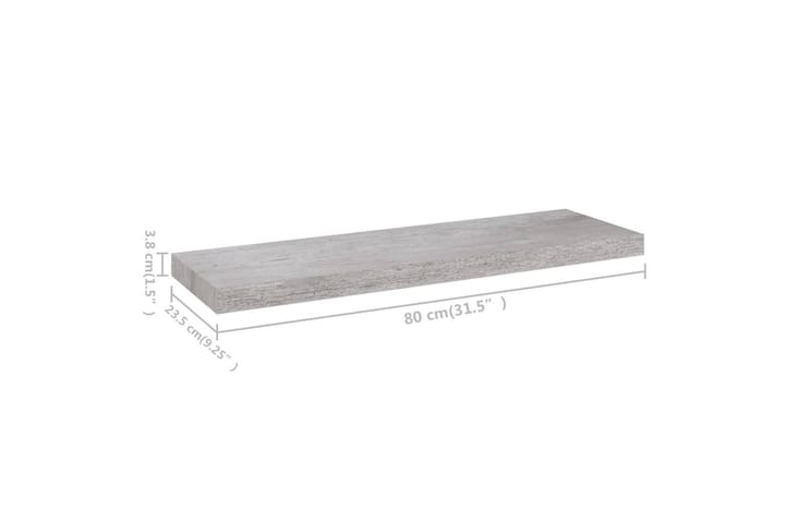 Kelluvat seinähyllyt 2 kpl betoninharmaa 80x23,5x3,8 cm MDF - Harmaa - Säilytys - Hylly - Seinähylly