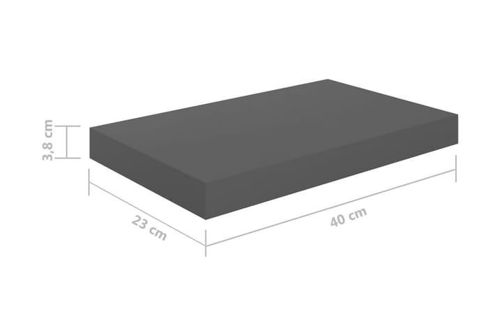 Kelluvat seinähyllyt 2 kpl korkeakiilto harmaa 40x23x3,8 cm - Harmaa - Säilytys - Hylly - Seinähylly