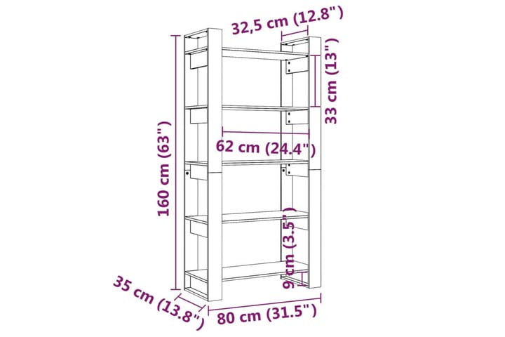 Kirjahylly/tilanjakaja harmaa 80x35x160 cm täysi mänty - Harmaa - Säilytys - Hylly - Kirjahylly