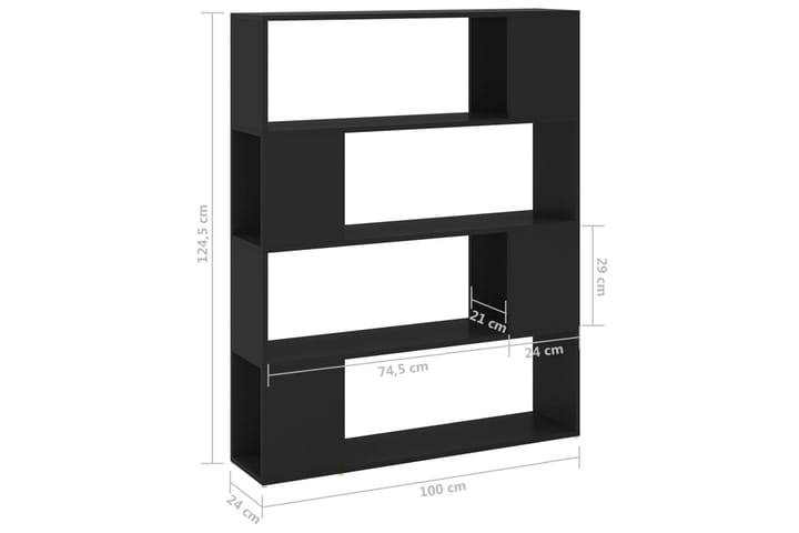 Kirjahylly/tilanjakaja musta 100x24x124 cm - Säilytys - Hylly - Kirjahylly