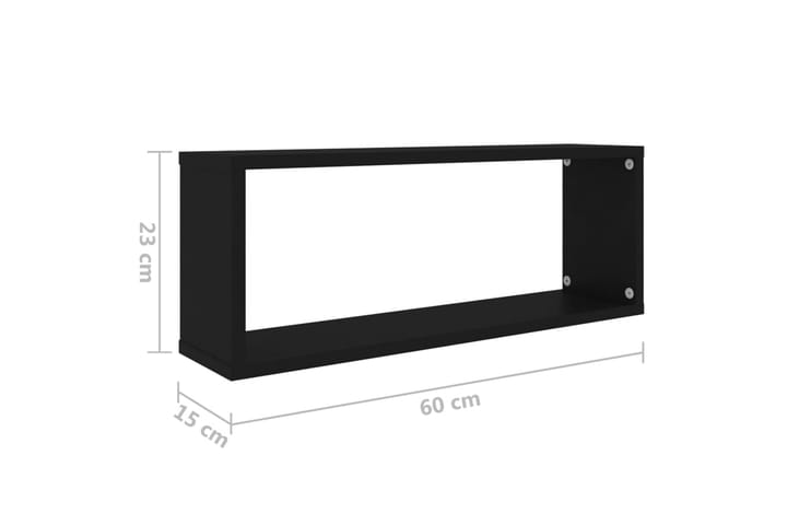 Kuutioseinähyllyt 2 kpl musta 60x15x23 cm lastulevy - Musta - Säilytys - Hylly - Seinähylly