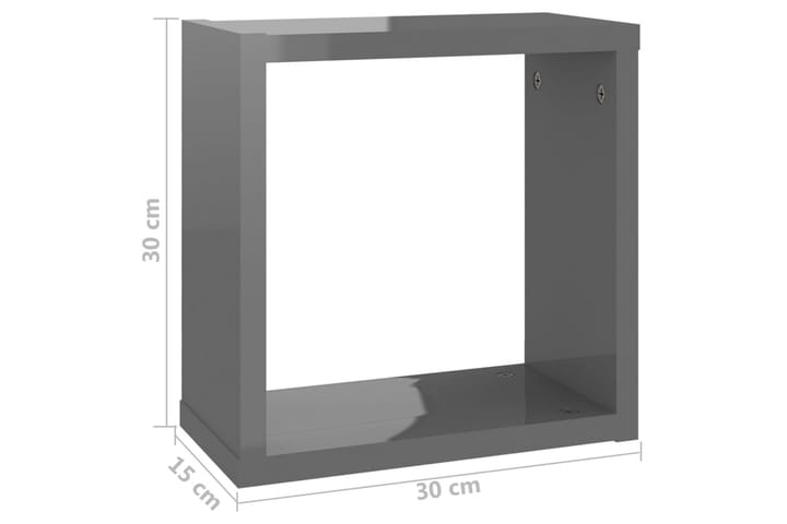 Kuutioseinähyllyt 4 kpl korkeakiilto harmaa 30x15x30 cm - Harmaa - Säilytys - Hylly - Seinähylly