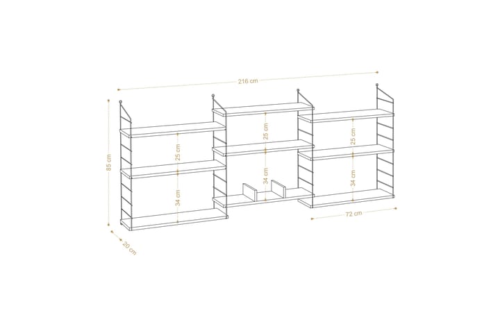 Lungo kirjahylly 85x20 cm valkoinen/musta - Hanah Home - Säilytys - Hylly - Kirjahylly