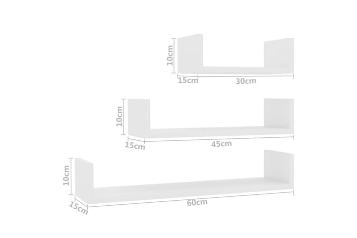 Seinähyllyt 3 kpl korkeakiilto valkoinen lastulevy - Säilytys - Hylly - Seinähylly