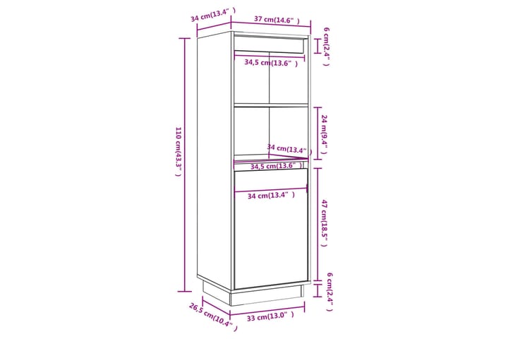 beBasic Kaappi 37x34x110 cm täysi mänty - Ruskea - Säilytys - Kaappi - Säilytyskaappi