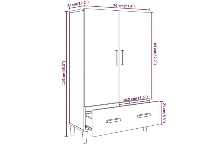 beBasic Kaappi harmaa Sonoma 70x31x115 cm tekninen puu - Harmaa - Säilytys - Kaappi - Säilytyskaappi