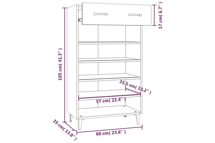 beBasic Kenkäkaappi korkeakiilto valkoinen 60x35x105 cm tekninen puu - Valkoinen - Säilytys - Kenkäsäilytys - Kenkäkaappi