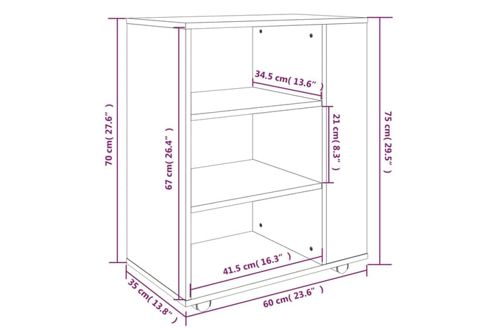 beBasic Kirjahylly harmaa Sonoma 60x35x75 cm tekninen puu - Harmaa - Säilytys - Kaappi - Säilytyskaappi