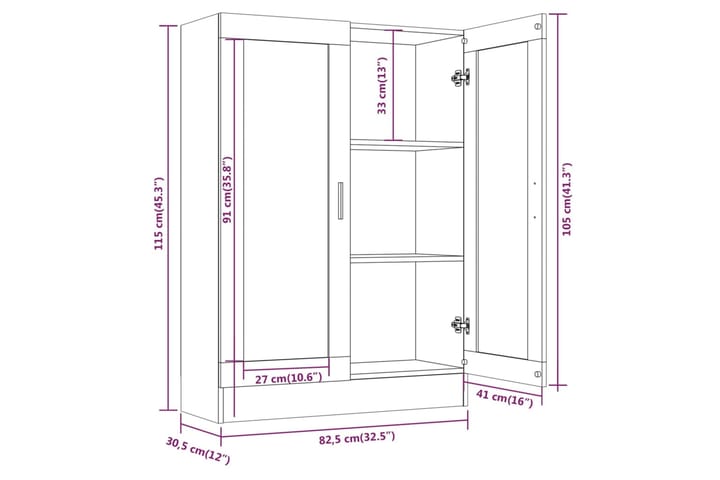 beBasic Vitriinikaappi harmaa Sonoma 82,5x30,5x115 cm tekninen puu - Harmaa - Säilytys - Kaappi - Vitriini