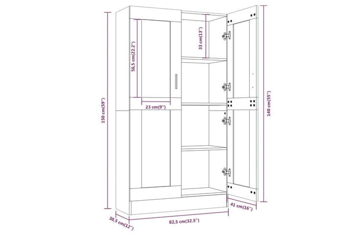 beBasic Vitriinikaappi ruskea tammi 82,5x30,5x150 cm tekninen puu - Ruskea - Säilytys - Kaappi - Vitriini