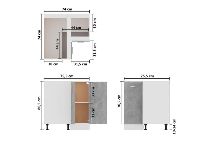 Alakulmakaappi betoninharmaa 75,5x75,5x80,5 cm lastulevy - Harmaa - Säilytys - Kaappi - Säilytyskaappi