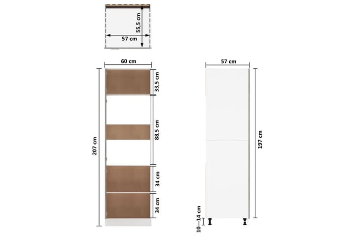 Kaappi jääkaapille betoninharmaa 60x57x207 cm lastulevy - Harmaa - Säilytys - Kaappi - Säilytyskaappi